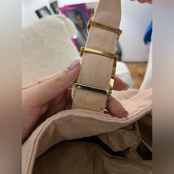 Y2K JUICY COUTURE same old chic gold pink canvas Medium Tote easy summer - Picture 4 of 7